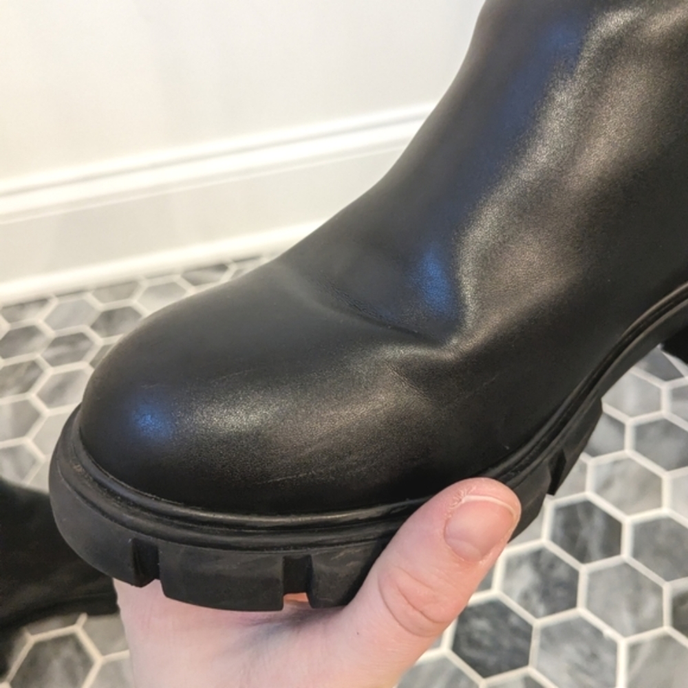 Steve Madden Black Faux Vegan Leather Howler Chunky Y2K Platform Boots - Picture 8 of 11